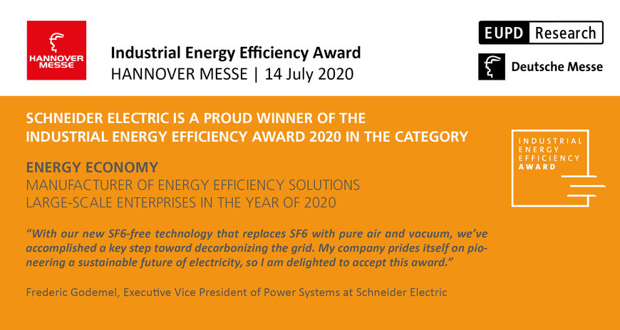 Schneider Electric gewinnt den Industrial Energy Efficiency Award der Hannover Messe für SF6-freie Mittelspannungs-Schaltanlage
